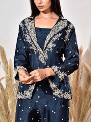 Blue Embroidered Silk Jacket and Garara Set