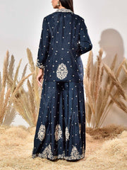 Blue Embroidered Silk Jacket and Garara Set
