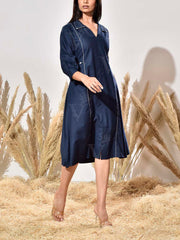 Blue Embroidered Cotton Dress