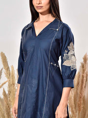 Blue Embroidered Cotton Dress