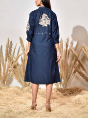 Blue Embroidered Cotton Dress