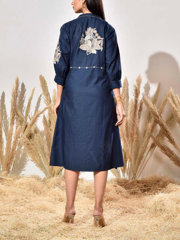 Blue Embroidered Cotton Dress