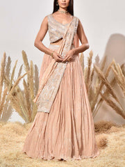 Beige Embroidered Crepe Lehenga Set