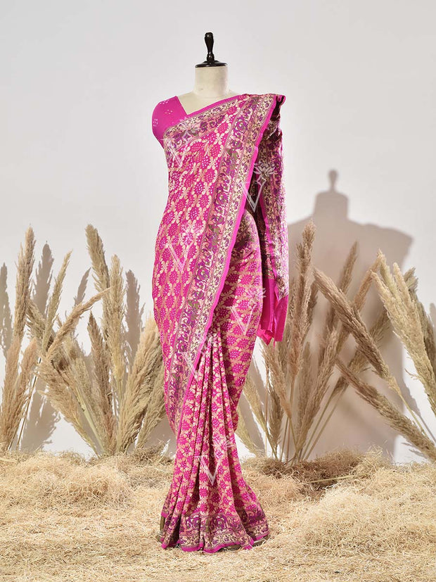 Rani Pink Pure Georgette Ghatchola Saree