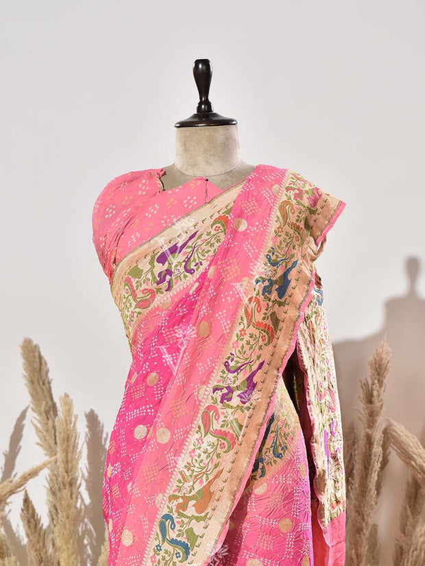 Pink Pure Georgette Ghatchola Saree