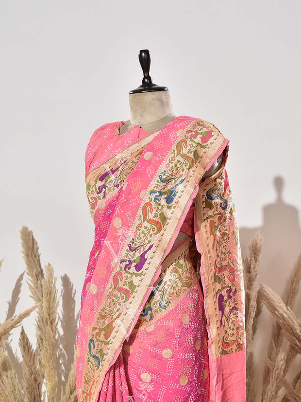 Pink Pure Georgette Ghatchola Saree
