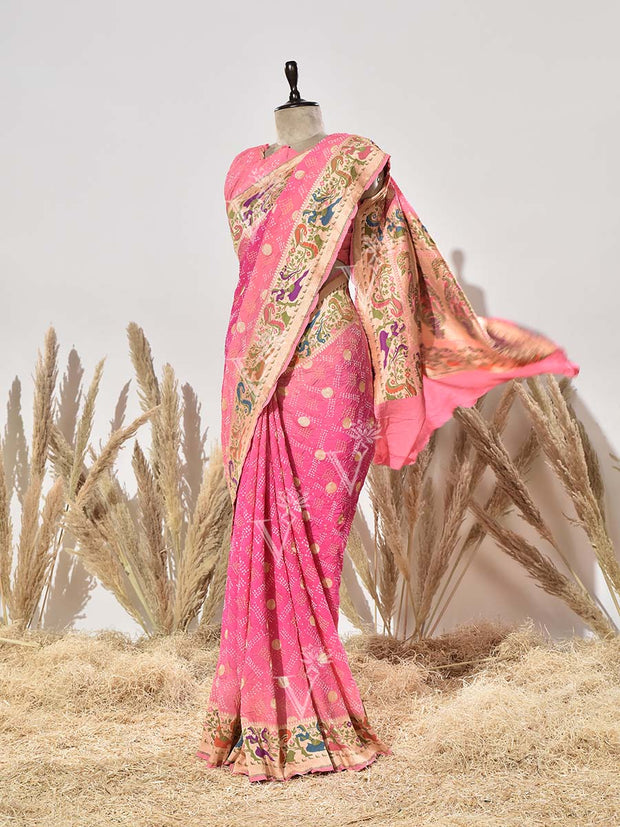 Pink Pure Georgette Ghatchola Saree
