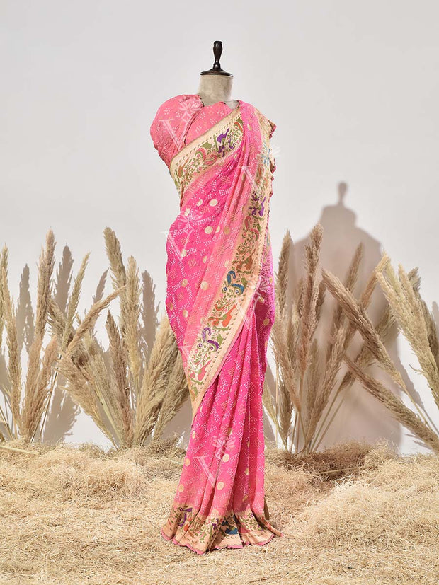 Pink Pure Georgette Ghatchola Saree