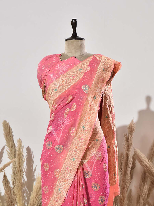 Pink Shaded Pure Georgette Bandhani Saree