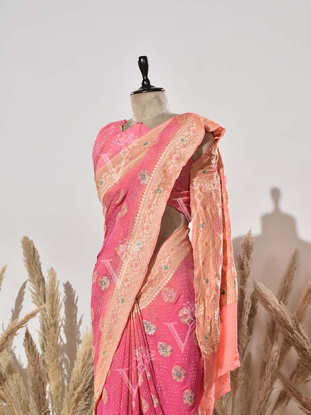 Pink Shaded Pure Georgette Bandhani Saree