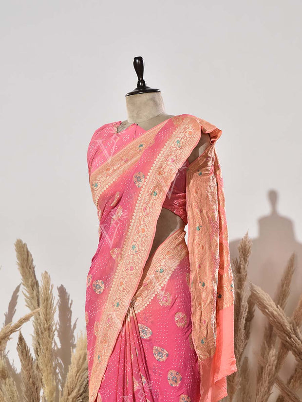Pink Shaded Pure Georgette Bandhani Saree