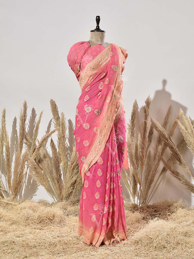 Pink Shaded Pure Georgette Bandhani Saree
