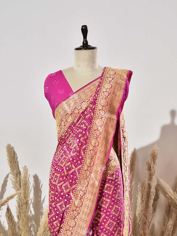 Pink Pure Georgette Ghatchola Saree