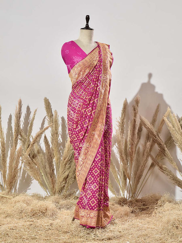 Pink Pure Georgette Ghatchola Saree