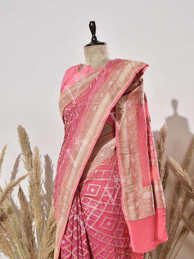 Pink Pure Georgette Ghatchola Saree