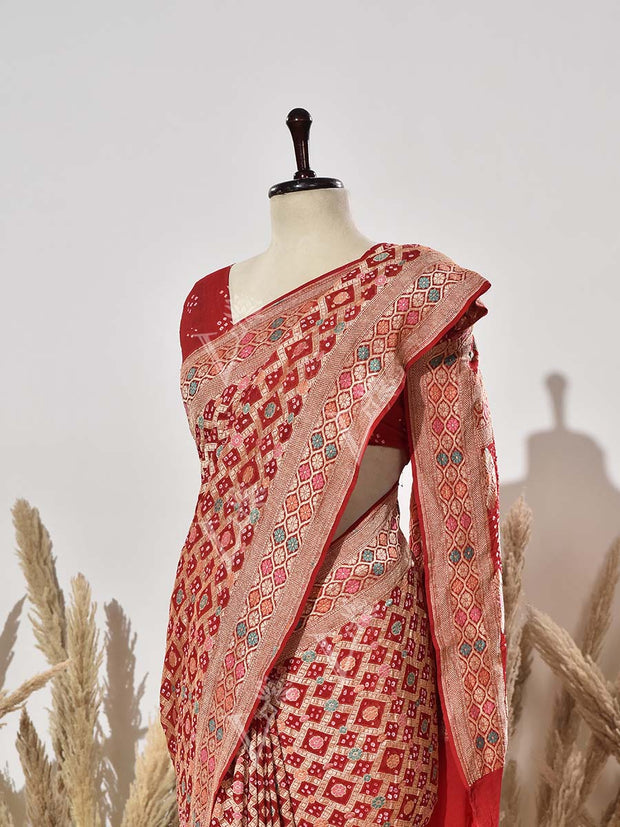 Red Pure Georgette Ghatchola Saree