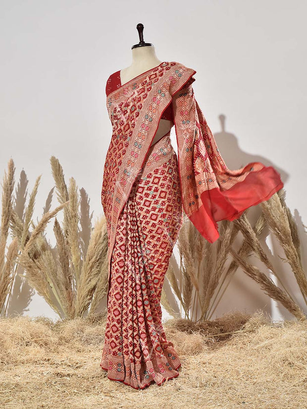 Red Pure Georgette Ghatchola Saree