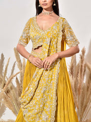 Yellow Embroidered Crepe Lehenga Set