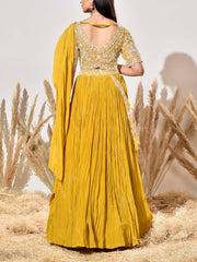 Yellow Embroidered Crepe Lehenga Set