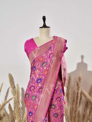 Pink Ghatchola Meenakari Bandhani Saree