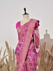 Pink Ghatchola Meenakari Bandhani Saree