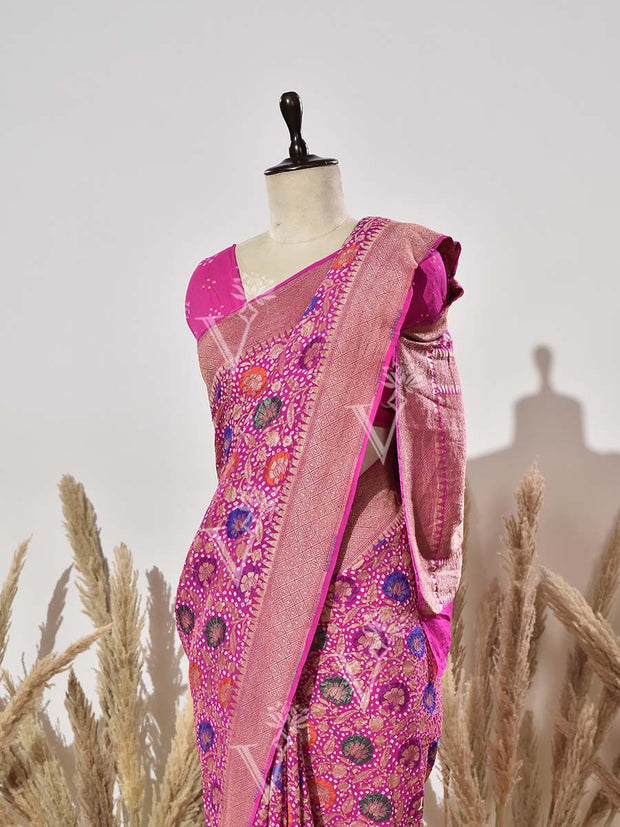 Pink Ghatchola Meenakari Bandhani Saree