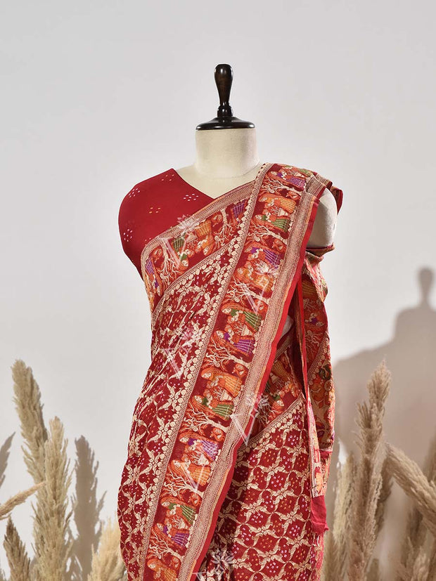 Red Pure Georgette Ghatchola Saree