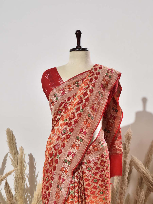 Red Shaded Pure Georgette Ghatchola Saree