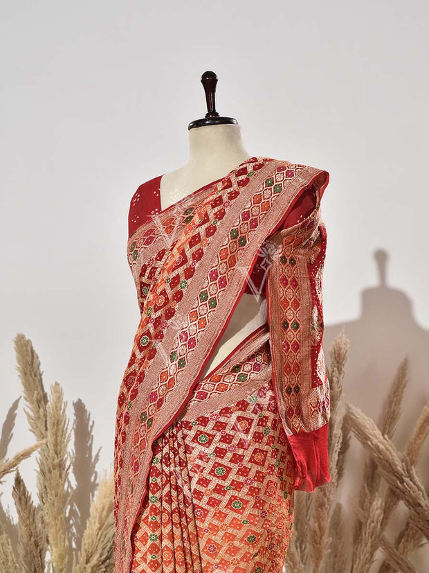 Red Shaded Pure Georgette Ghatchola Saree