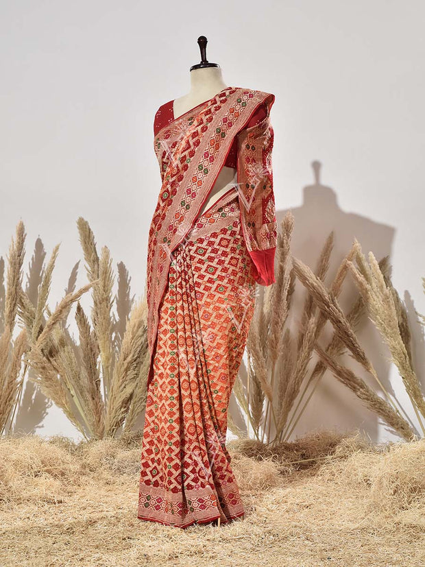 Red Shaded Pure Georgette Ghatchola Saree