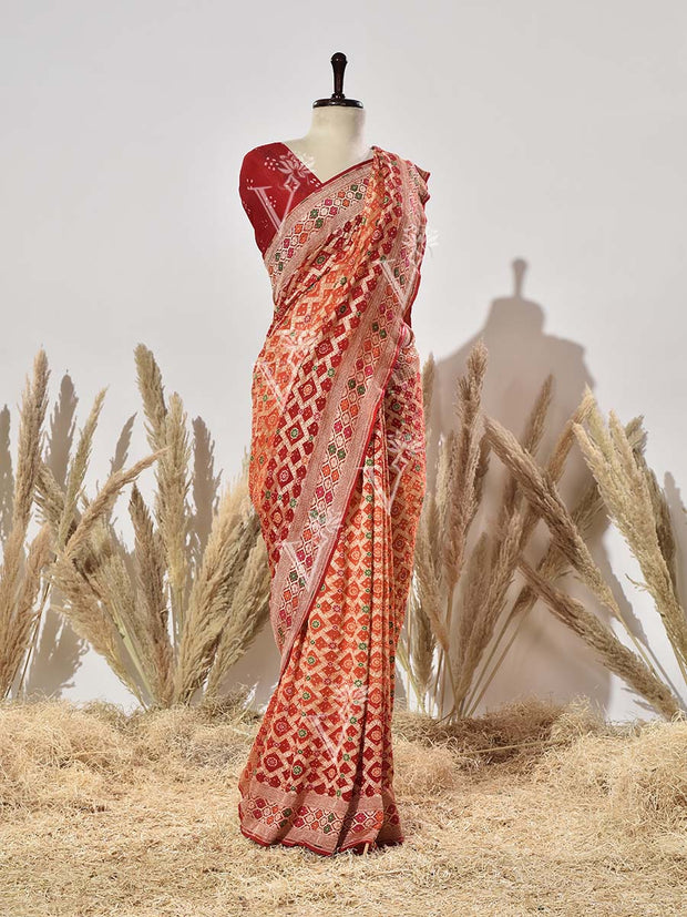 Red Shaded Pure Georgette Ghatchola Saree