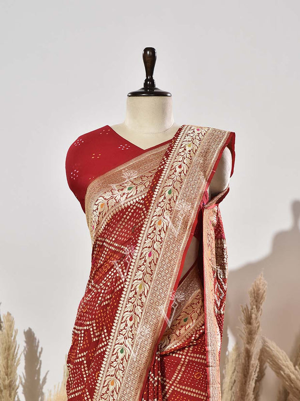 Red Pure Georgette Bandhani Saree