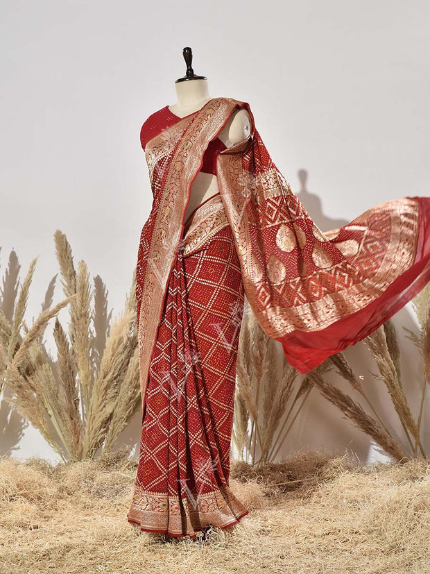 Red Pure Georgette Bandhani Saree