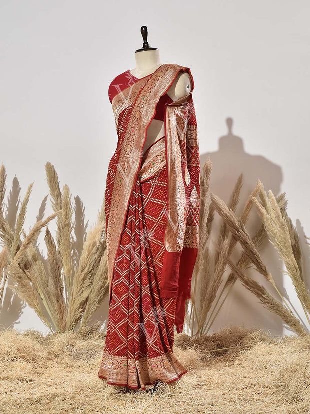 Red Pure Georgette Bandhani Saree