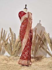 Red Pure Georgette Bandhani Saree