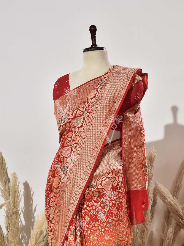 Red Shaded Pure Georgette Ghatchola Saree