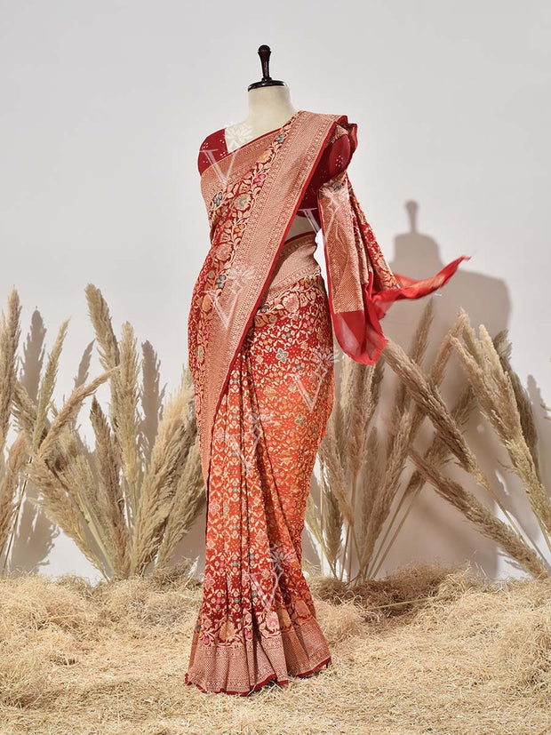 Red Shaded Pure Georgette Ghatchola Saree