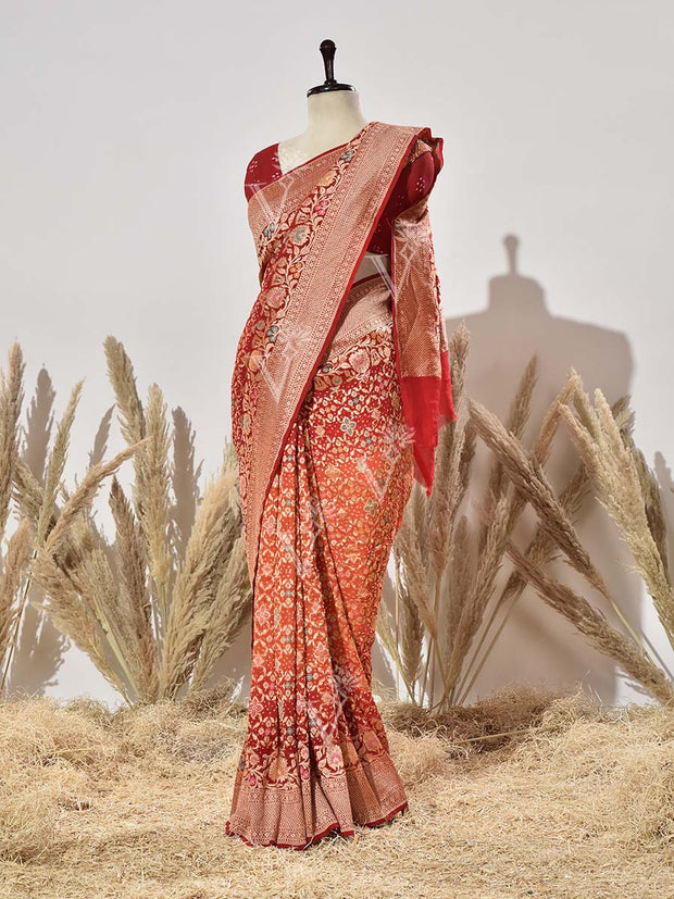 Red Shaded Pure Georgette Ghatchola Saree
