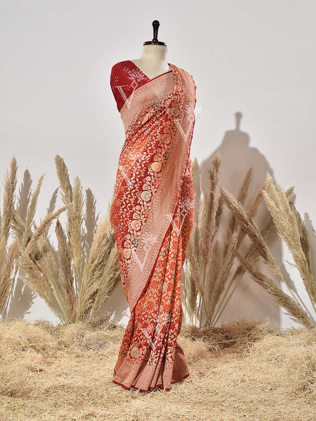 Red Shaded Pure Georgette Ghatchola Saree