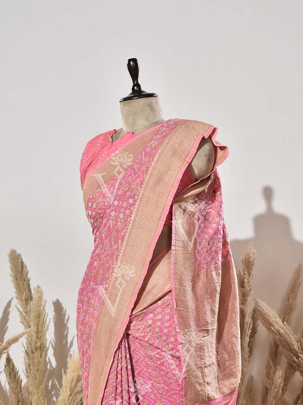 Pink Ghatchola Bhandhej Saree