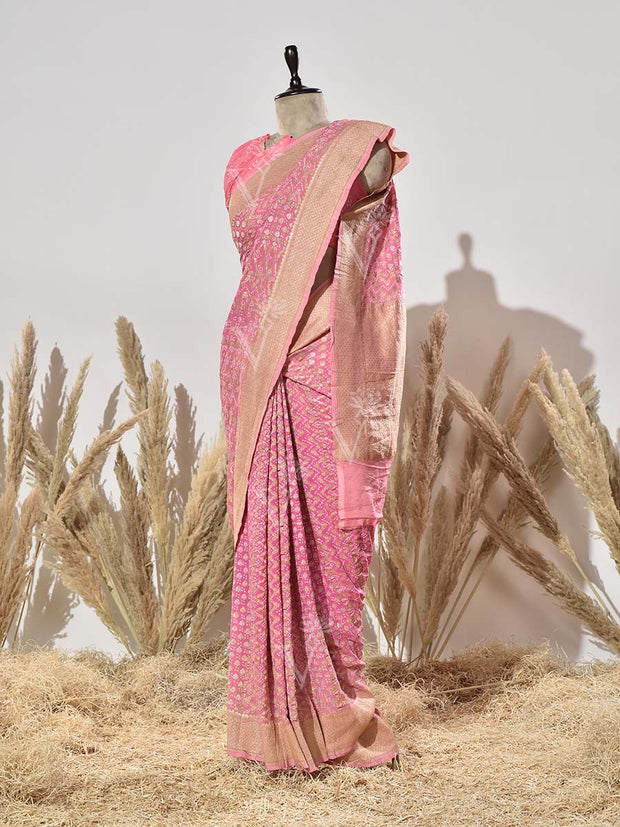 Pink Ghatchola Bhandhej Saree