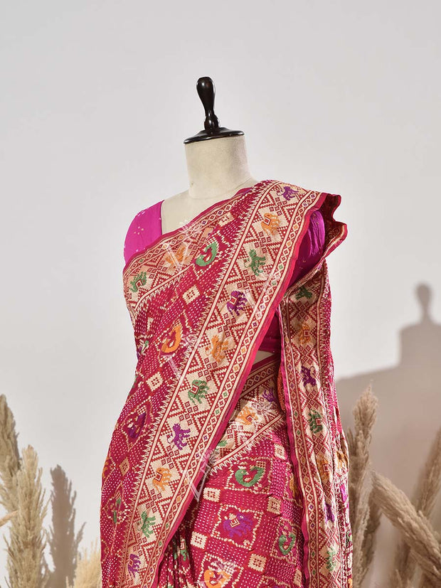 Pink Pure Georgette Bandhani Saree