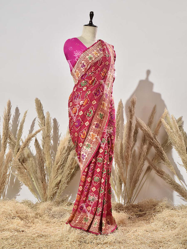 Pink Pure Georgette Bandhani Saree