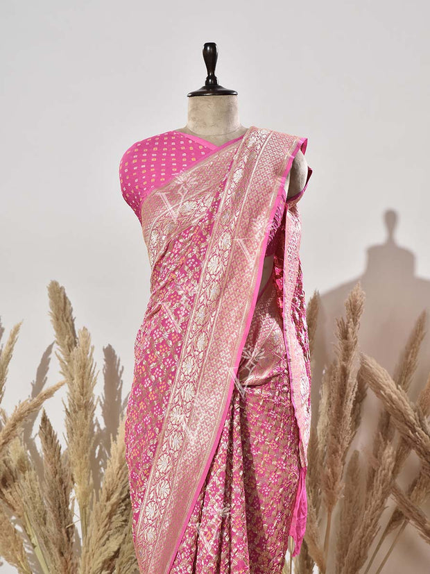 Pink Pure Georgette Ghatchola Saree