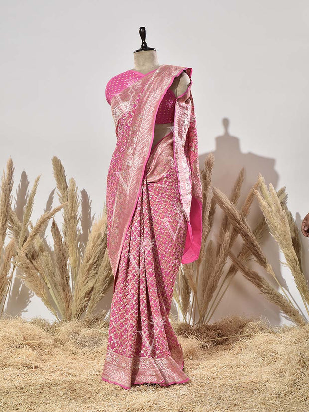 Pink Pure Georgette Ghatchola Saree