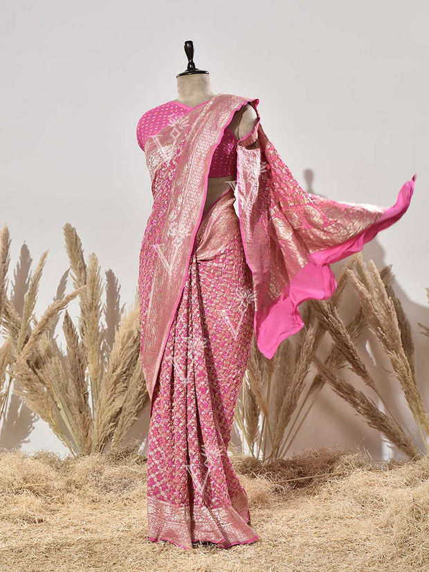 Pink Pure Georgette Ghatchola Saree