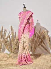 Pink and Off- White Georgette Saree