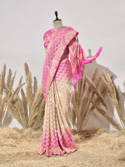 Pink and Off- White Georgette Saree