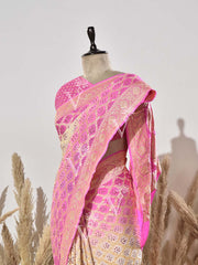 Pink and Off- White Georgette Saree