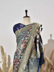 Prussian Blue Shaded Meenakari Bandhej Saree